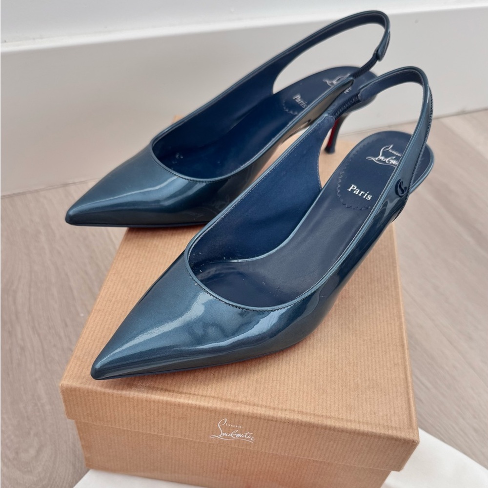 Christian Louboutin Glossy Blue Slingback Heels